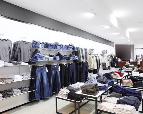 luxury and fashionable brend new interior of cloth store